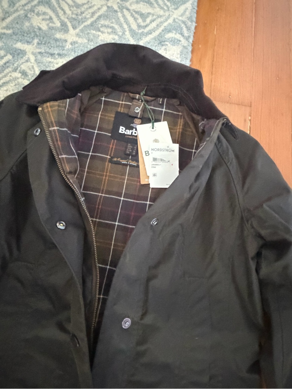 Women’s Barbour Black Waxed Field Jacket with Tartan Trim - Picture 2 of 2